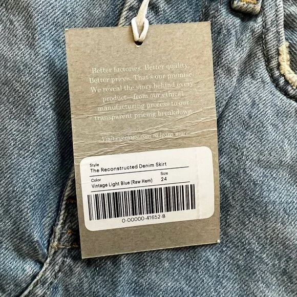 Everlane Denim Skirt vintage light blue raw hem size 24 - Picture 3 of 7